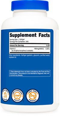 Thumbnail for Nutricost Vitamin E 400 IU, 240 Softgel Capsules - Gluten Free, Non-GMO