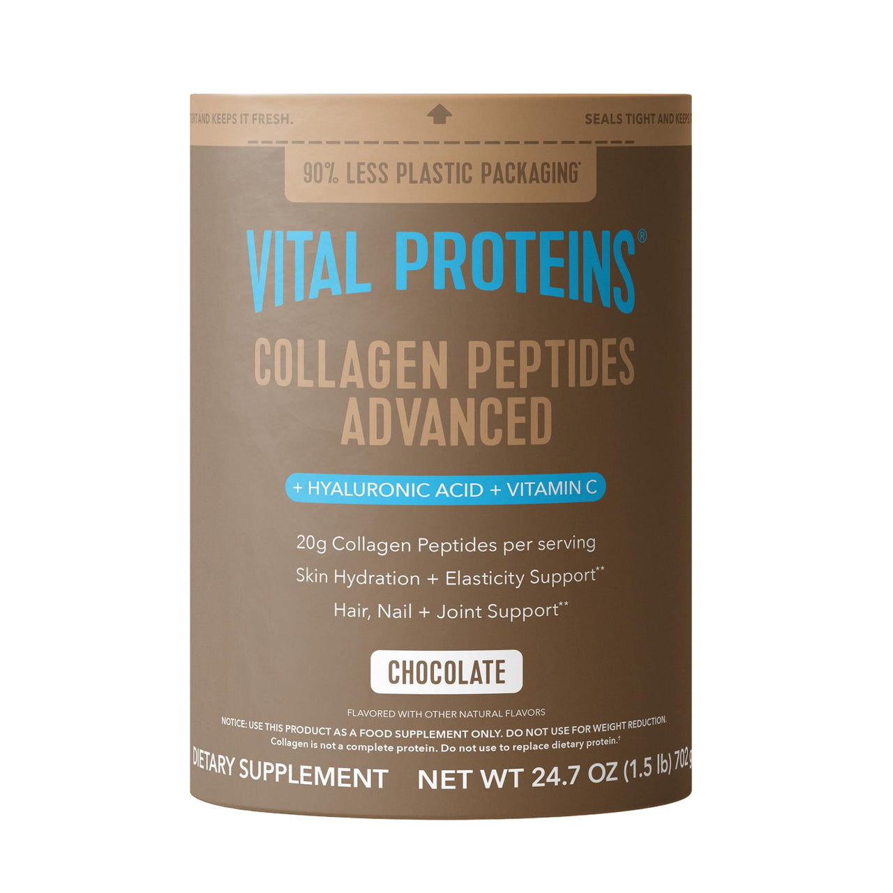 Vital Proteins Collagen Peptides Advanced, Hydrolyzed Peptides with Hyaluronic Acid and Vitamin C - Chocolate Flavor Powder, 24.7oz