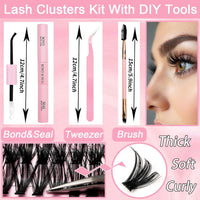 Thumbnail for Lash Clusters Kit, 640 Pcs Eyelashes Clusters Extensions Kit 9-16mm Individual Lashes D Curl Fluffy Wispy False Eyelashes Thin Band with Bond Seal Tweezers Brush DIY (30D+40D+50D+60D Kit 9-16mm)