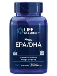 Thumbnail for Life Extension Mega EPA/DHA, Omega-3 Fatty acids, Heart & Brain Health, Non-GMO, Gluten-Free, 120 softgels