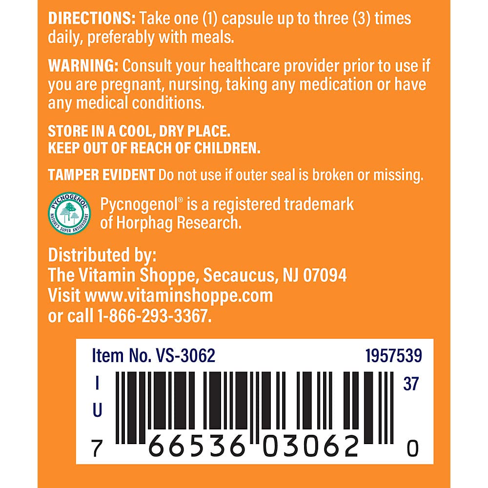 The Vitamin Shoppe Pycnogenol 50mg Antioxidant That Supports Cardiovascular, (90 Capsules)