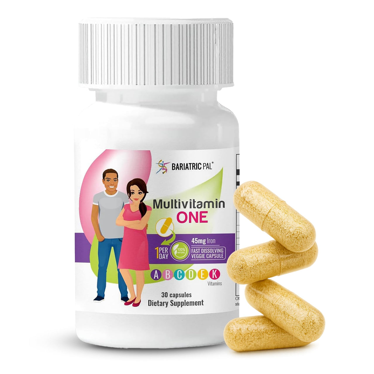 BariatricPal Multivitamin ONE 1 per Day! Bariatric Multivitamin Capsule with 45 mg of Iron | Easy to Swallow Capsule | Vitamin for Bariatric Surgery Patients | 30 Count (1 Month Supply)