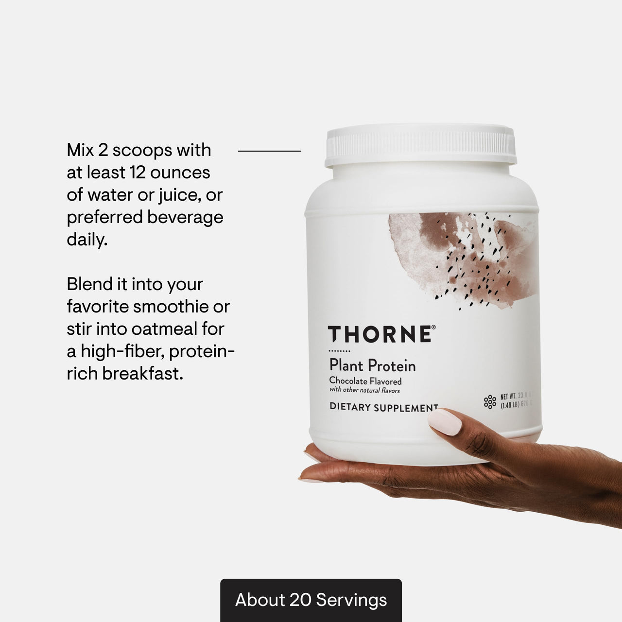 THORNE - Plant Protein - 22 Grams of Vegan Protein Powder - Pea, Rice & Chia Seed Protein with Complete Amino Acid Profile - NSF Certified for Sport - Chocolate - Gluten-Free - About 20 Servings