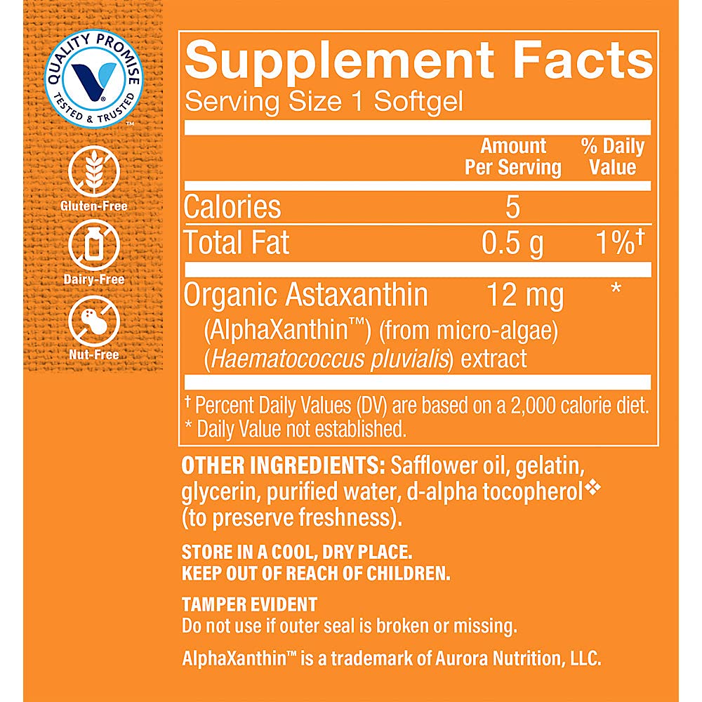 The Vitamin Shoppe Astaxanthin (Solasta) That Supports Brain & Heart Health and Skin for Healthy Aging (60 Softgels)