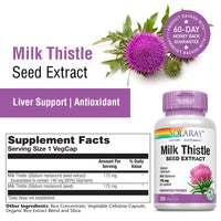 Thumbnail for SOLARAY Milk Thistle Seed Extract 175mg Antioxidant Intended to Help Support a Normal, Healthy Liver Non-GMO & Vegan 120 VegCaps