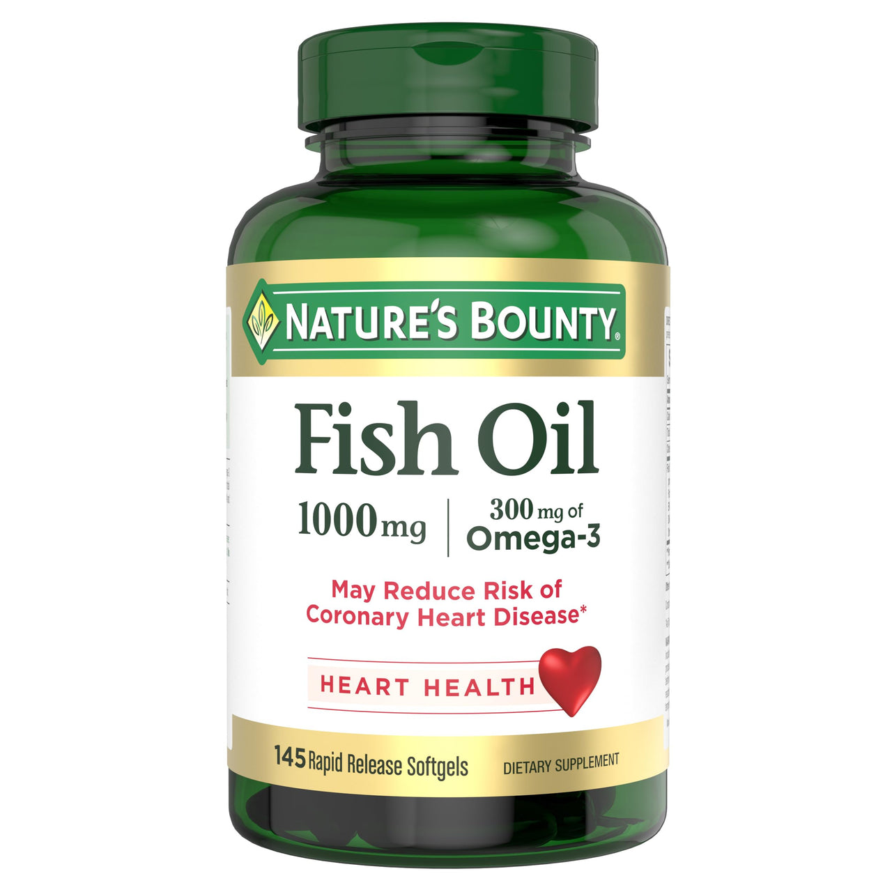 Natureâ€™s Bounty Fish Oil, Supports Heart Health, 1000mg, Rapid Release Softgels, 145 Ct