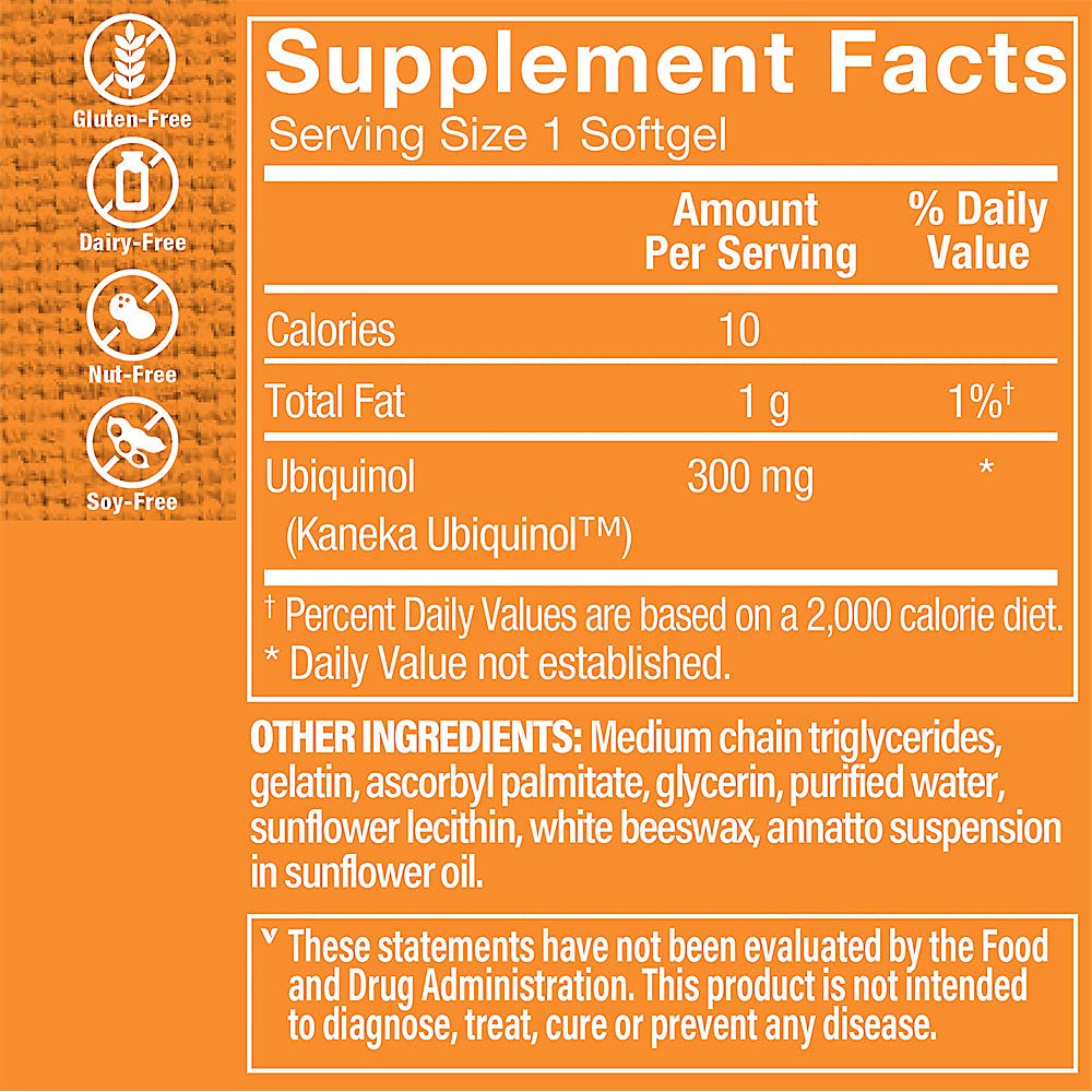 The Vitamin Shoppe Ubiquinol CoQ-10 - Helps Energy Production, Supports Cellular & Cardiovascular Health - 300 MG (30 Softgels)