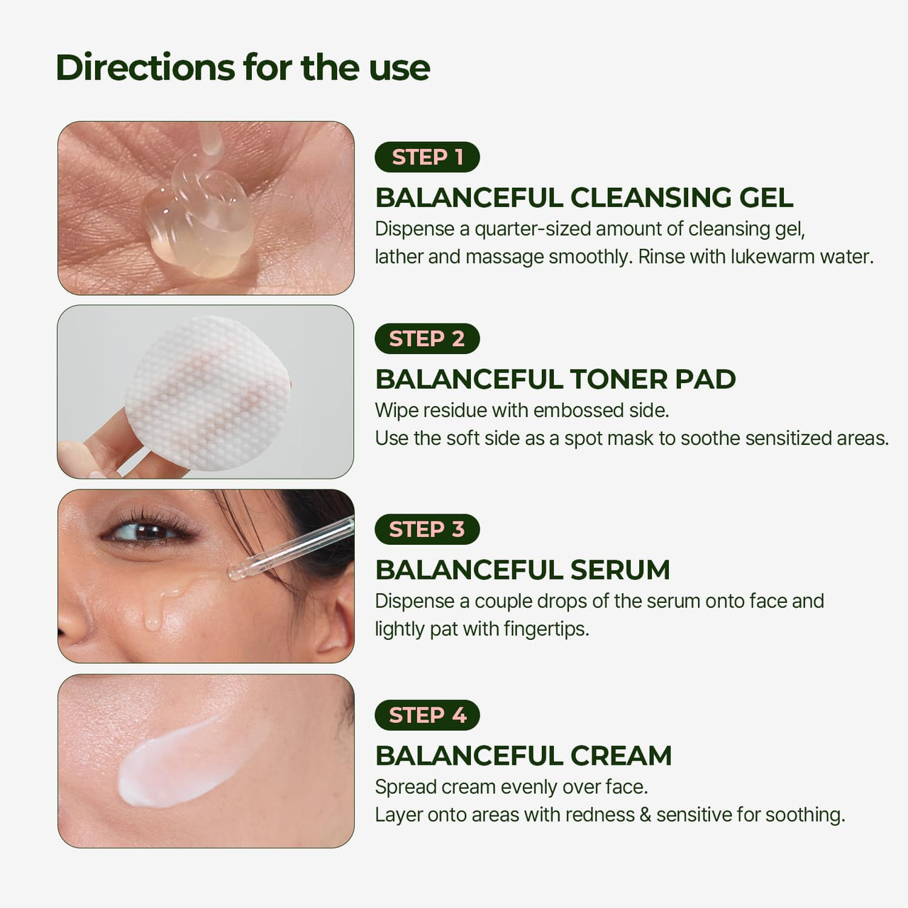 Torriden BALANCEFUL Cica Trial Kit, 5D Cica Infused Daily Skincare Kit - 4 Step Regimen with Cleansing Gel, Toner Pad, Serum, and Cream | Korean Skin Care Set