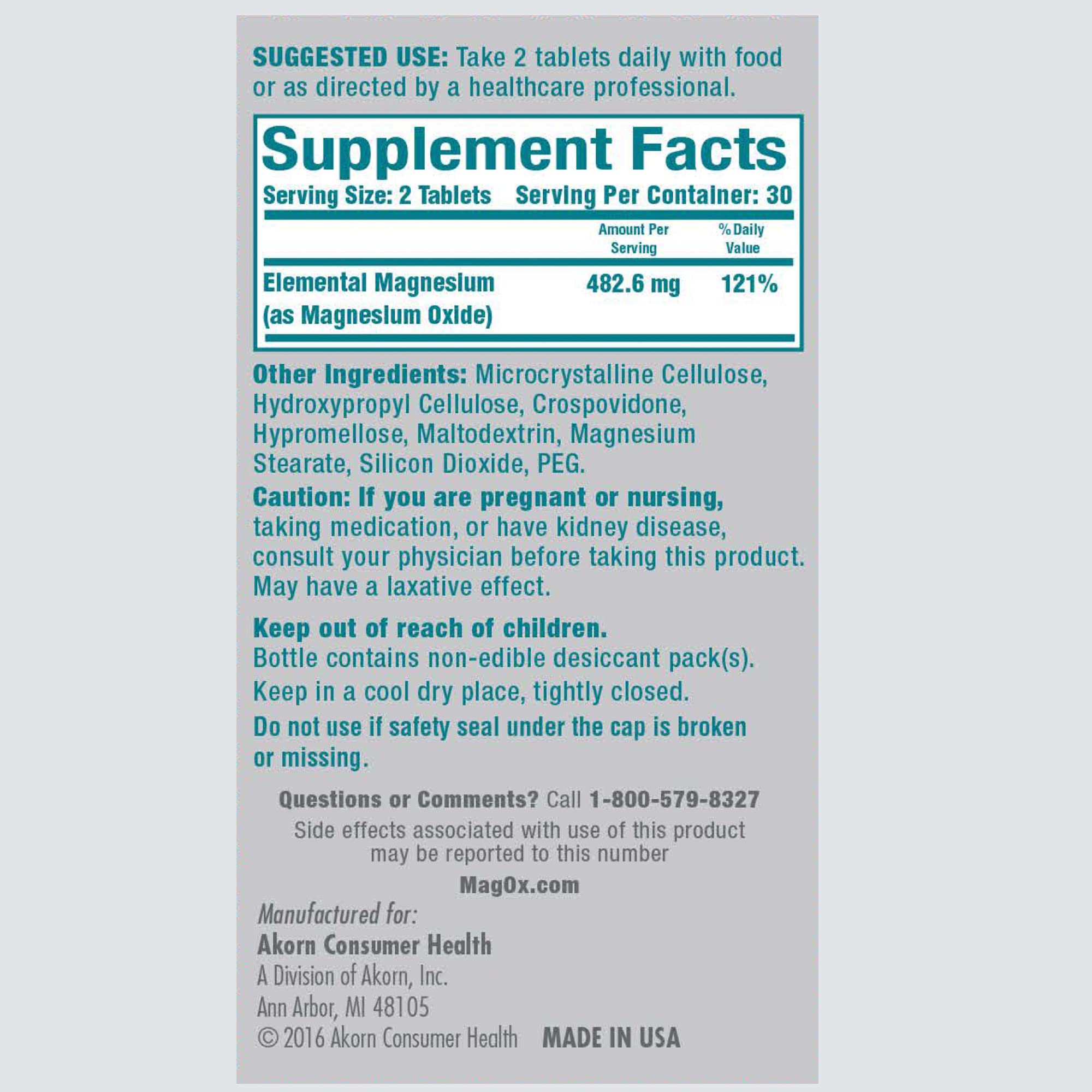 Buy Mag-Ox Magnesium Supplement, Pharmaceutical Grade Magnesium Oxide ...