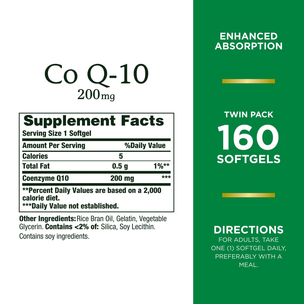 Nature's Bounty CoQ10 200 mg Softgels, Heart Health & Cellular Energy Support, Twin Pack, 160 Rapid Release Softgels