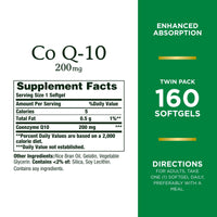 Thumbnail for Nature's Bounty CoQ10 200 mg Softgels, Heart Health & Cellular Energy Support, Twin Pack, 160 Rapid Release Softgels