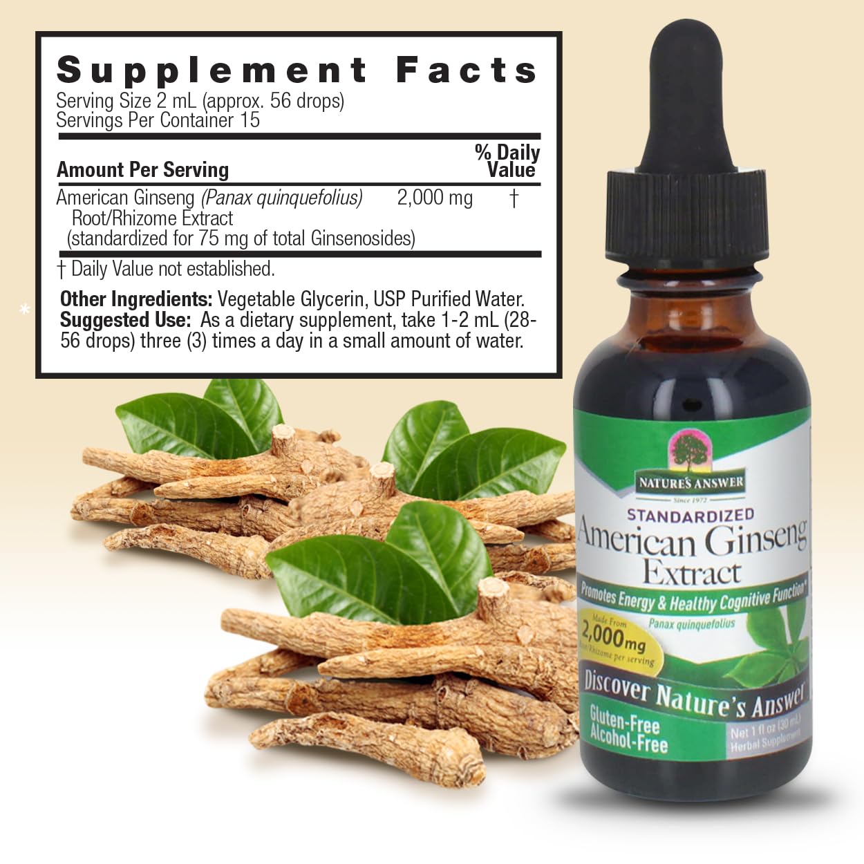 Nature's Answer Alcohol-Free Ginseng American Root, 1-Fluid Ounce