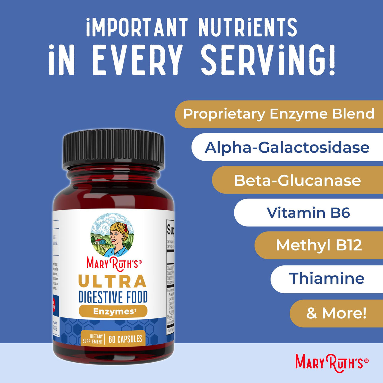 MaryRuth Organics Ultra Digestive Enzymes Capsules | Up to 2 Month Supply | Supplement for Gut Health Support | Digestion & Immune Support with Amylase | Lipase & Lactase | Vegan | 60 Count