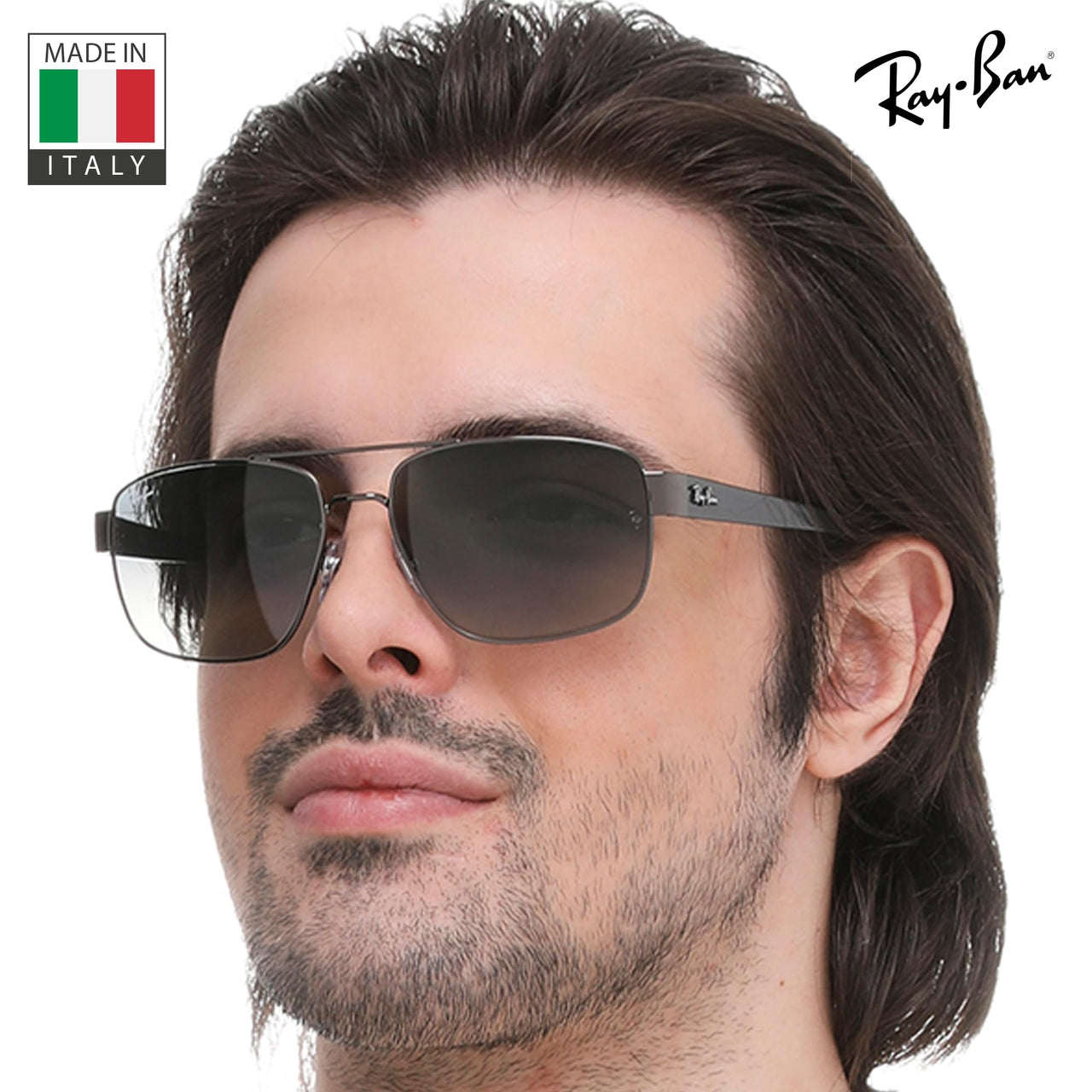 Ray-Ban RB3663 Square-Round Shaped Non-Polarized Sunglasses for Men – Includes Official RAYBAN Eyewear Kit – Ideal Formal & Casual Wear Sunglasses – Grey Gradient Lens