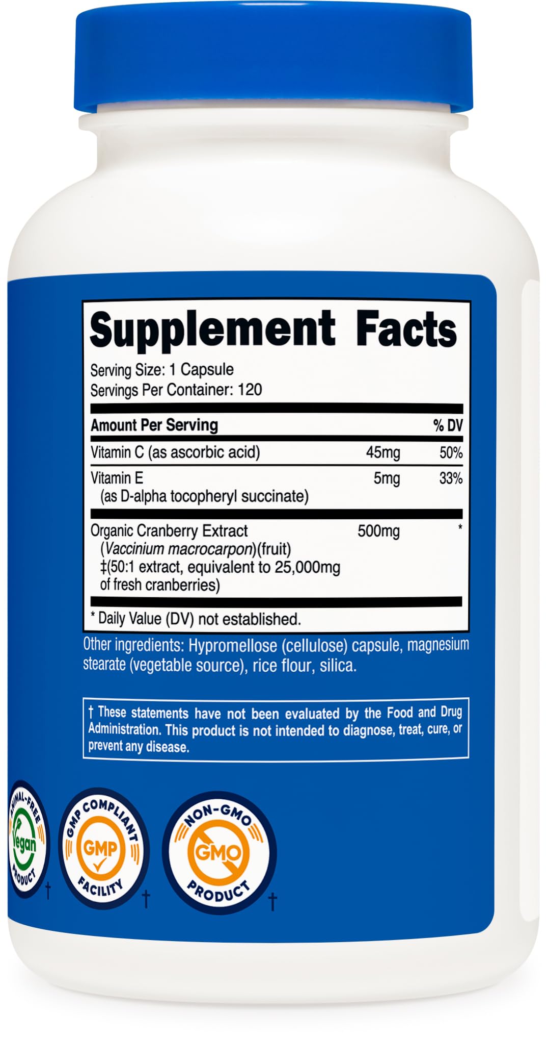Nutricost Cranberry Extract 25,000mg Equivalent from 500mg of 50:1 Extract Per Serving, 120 Capsules for 120 Servings Per Bottle - with 45 mg of Vitamin C & 5 mg of Vitamin E