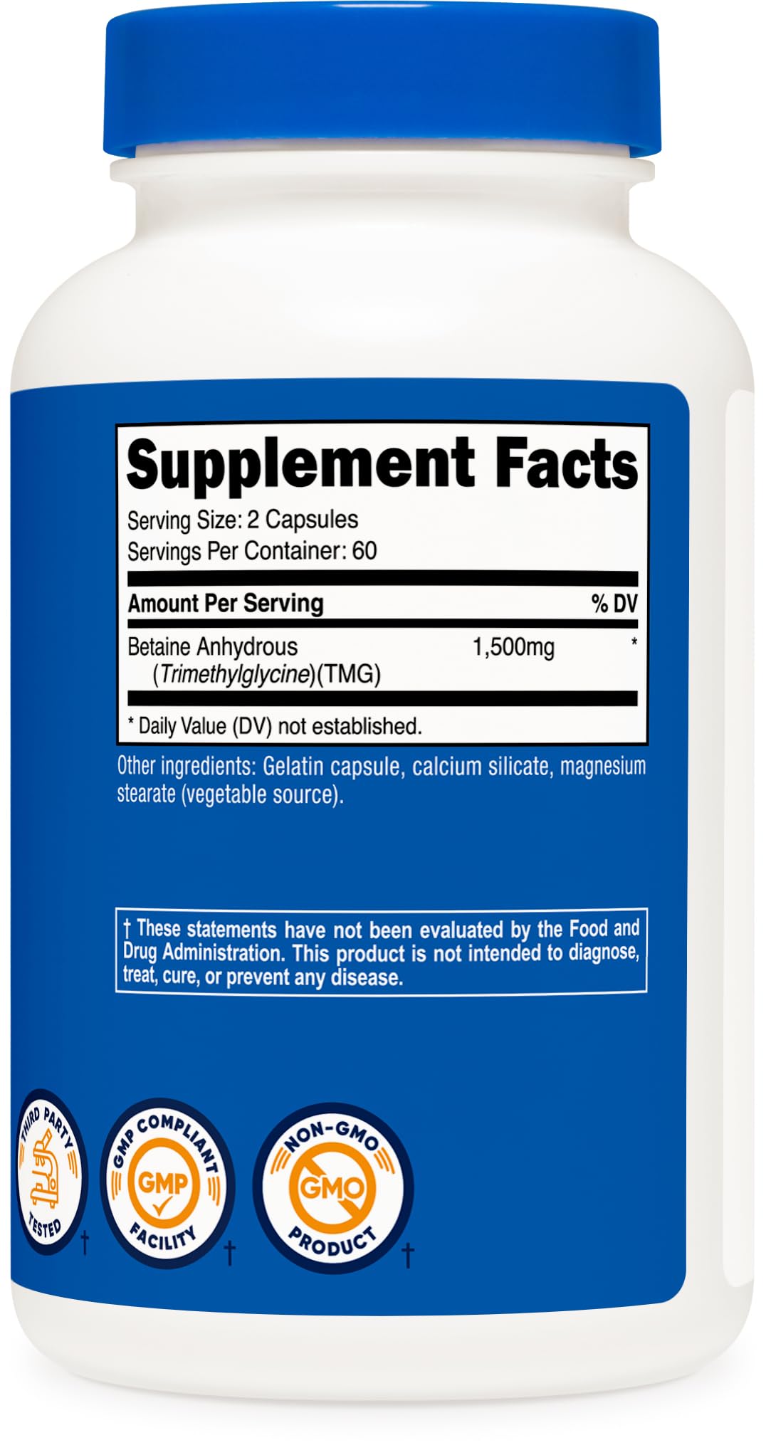 Nutricost Betaine Anhydrous Capsules 1500mg, 60 Servings - Gluten Free, Non-GMO, 750mg Per Cap, 120 Capsules