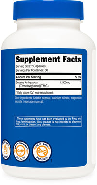 Thumbnail for Nutricost Betaine Anhydrous Capsules 1500mg, 60 Servings - Gluten Free, Non-GMO, 750mg Per Cap, 120 Capsules
