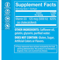 Thumbnail for The Vitamin Shoppe Vitamin D3 5000IU - Bone Immune & Cellular Health | Cholecalciferol Softgels | 200 Softgels | Gluten-Free