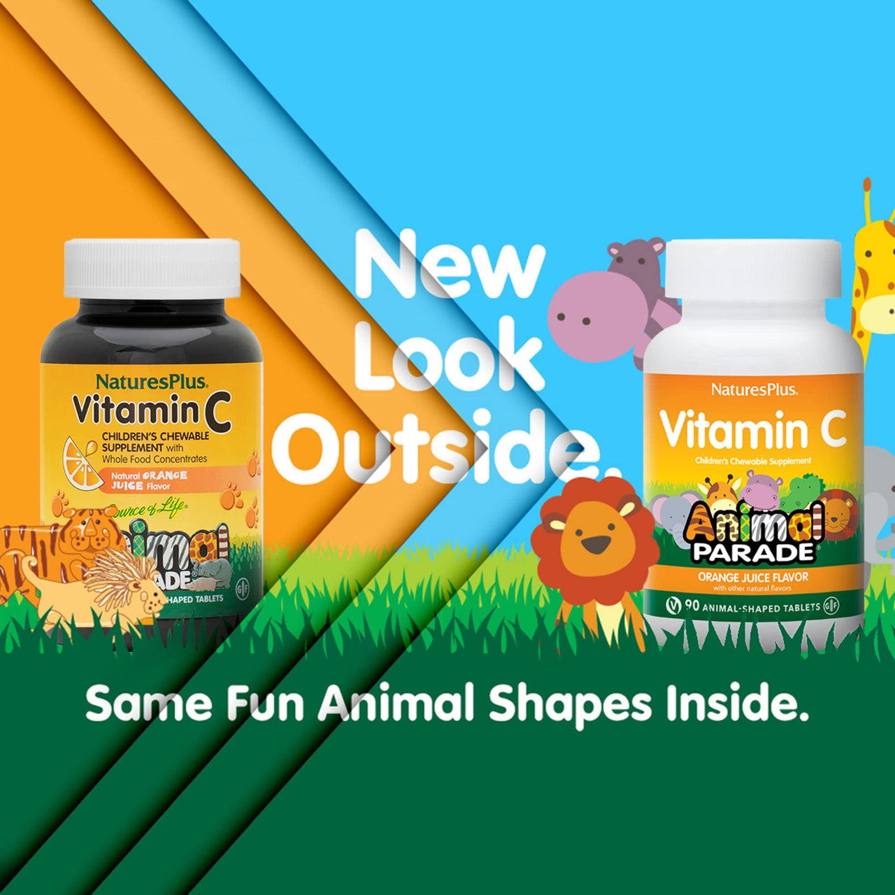 NaturesPlus Animal Parade Vitamin C Children's Chewable - Natural Orange Juice Flavor - 90 Animal-Shaped Tablets, Pack of 2 - Vegan, Vegetarian, Gluten Free - 90 Total Servings