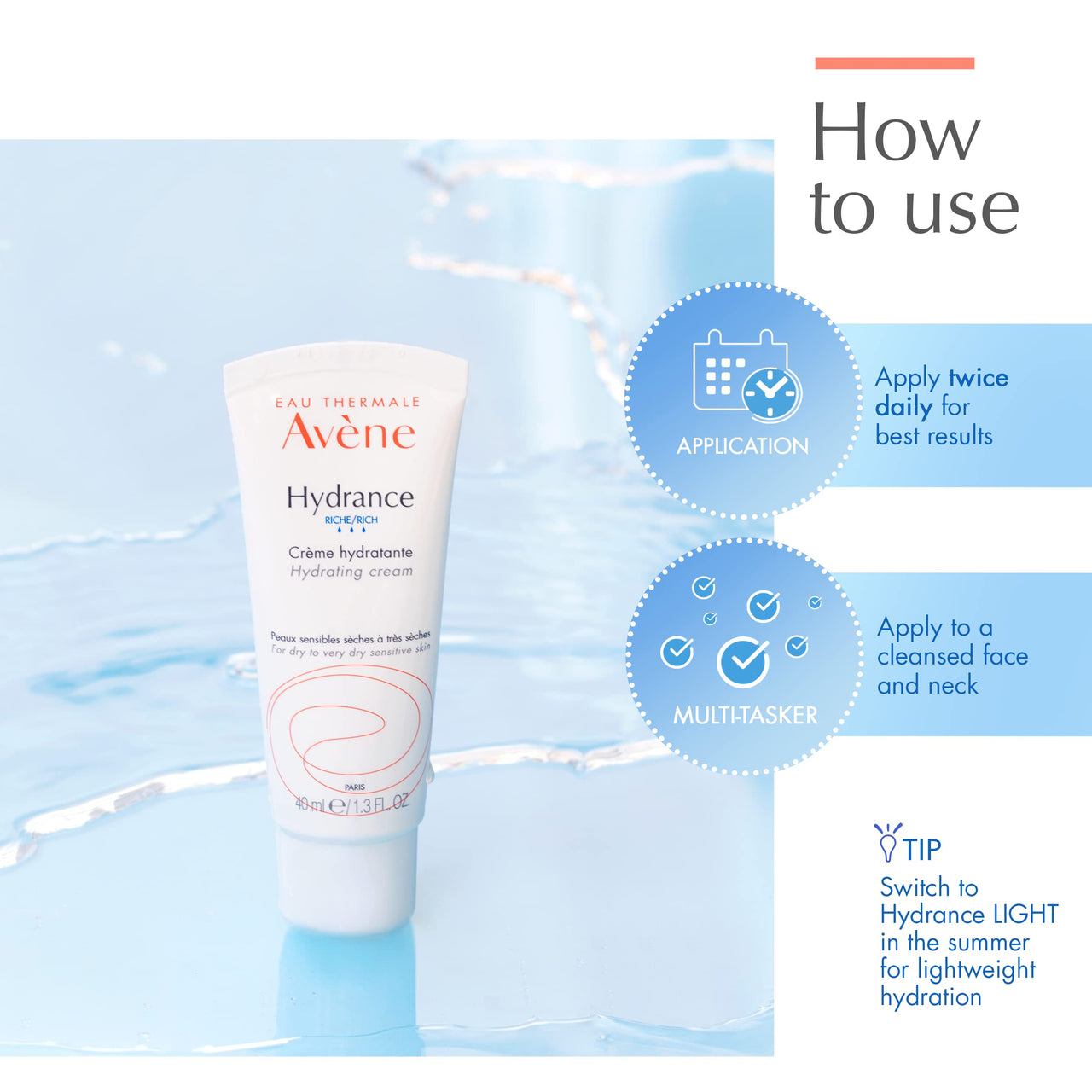 Avène Hydrance RICH Hydrating Cream, Daily Face Moisturizer, Non-Comedogenic, 1.3 Oz