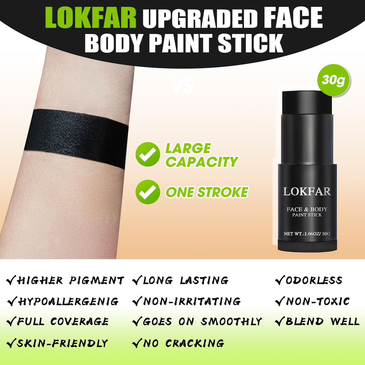 LOKFAR White Face Body Paint Stick, Eye Black Stick for Sports, Waterproof Full-Coverage White Foundation Face Makeup for Halloween Zombie Clown Vampire Skeleton Skull Joker Goth Cosplay Makeup