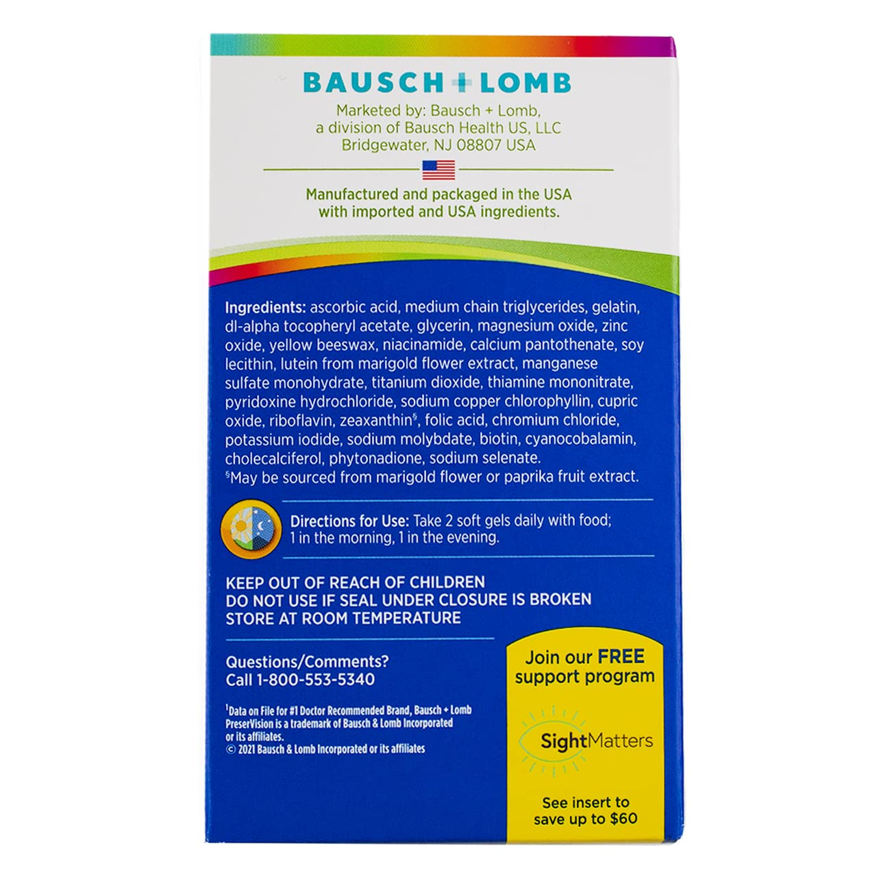 Bausch & Lomb PreserVision Eye Vitamin Mineral, 100 Soft Gels (Pack of 2)
