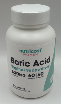 Thumbnail for Nutricost Boric Acid 600mg, 60 Capsules - Vaginal Suppository - Non-GMO - for Women