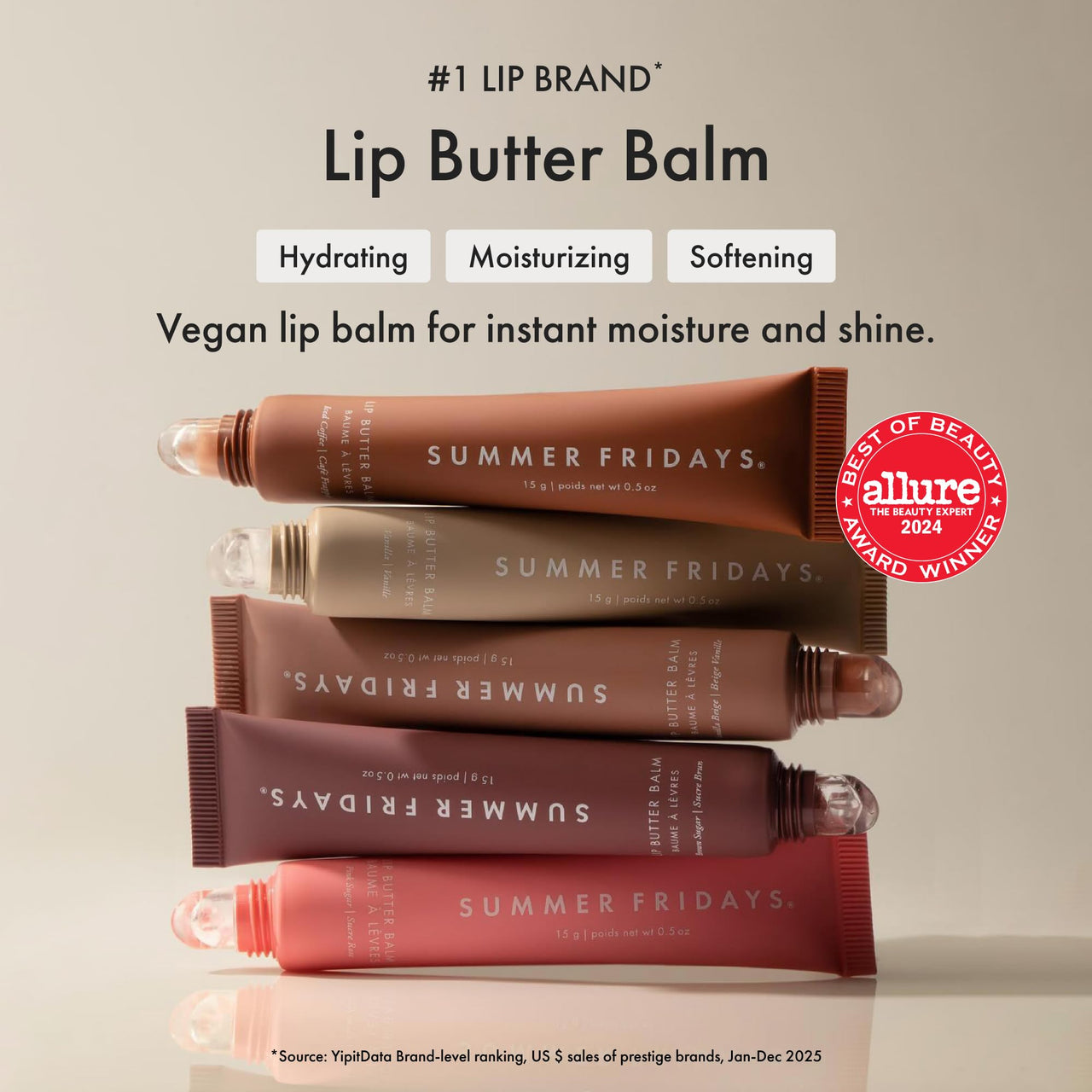 Summer Fridays Tinted Lip Butter Balm - Conditioning Vegan Lip Balm for Instant Moisture, Shine & Hydration - Sheer-Tinted, Soothing Skincare - Vanilla Beige (.5 Oz)