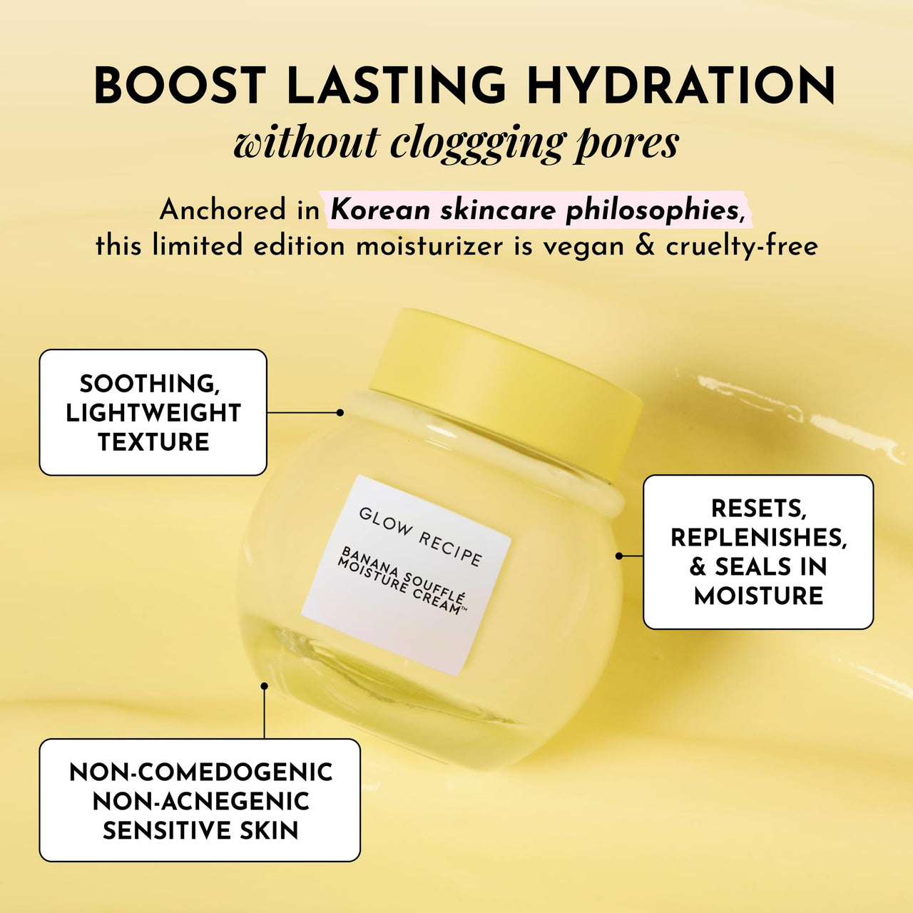 Glow Recipe Banana Souffle Moisturizer Face Cream - Lightweight Hydrating Moisturizer with Centella Asiatica & Turmeric to Soothe Redness & Improve Skin Barrier, Non-Comedogenic Korean Skin Care, 50ml