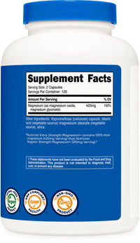 Thumbnail for Nutricost Magnesium+ Extra Strength 420mg, 240 Capsules - 120 Servings. Magnesium Oxide and Glycinate - Non-GMO, Gluten Free, Vegan Friendly