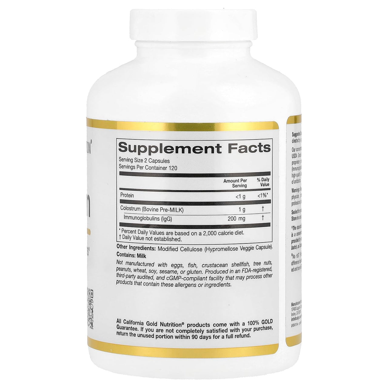 California Gold Nutrition Colostrum Concentrated Bovine Pre-Milk Supplement Featuring Immunoglobulins - Immune Support - Gluten Free, Non-GMO, No Antibiotics - 240 Veggie Capsules