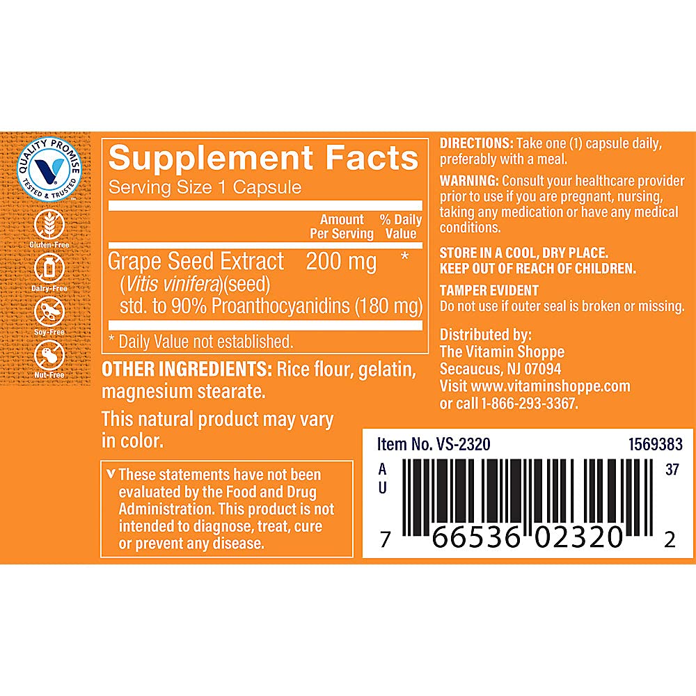 The Vitamin Shoppe Grape Seed Extract 200MG (60 Capsules)