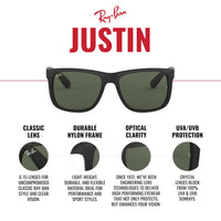 Thumbnail for Ray-Ban Unisex RB4165 Justin Rectangular Sunglasses, Rubber Black/Blue Flash, 55 mm