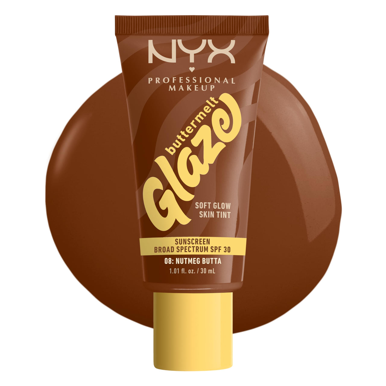 NYX PROFESSIONAL MAKEUP Buttermelt Glaze Soft Glow Skin Tint + SPF 30, Up To 12HR Wear, 08 Nutmeg Butta