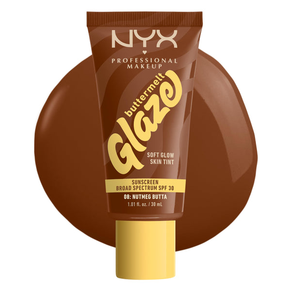 NYX PROFESSIONAL MAKEUP Buttermelt Glaze Soft Glow Skin Tint + SPF 30, Up To 12HR Wear, 08 Nutmeg Butta
