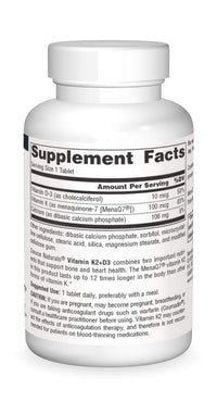 Thumbnail for Source Naturals Vitamin K2 + D3 Bone & Heart Health Complex - 400 IU Vitamin D3 & 100 mcg Vitamin K2 (MK-7) with Calcium - 60 Tablets