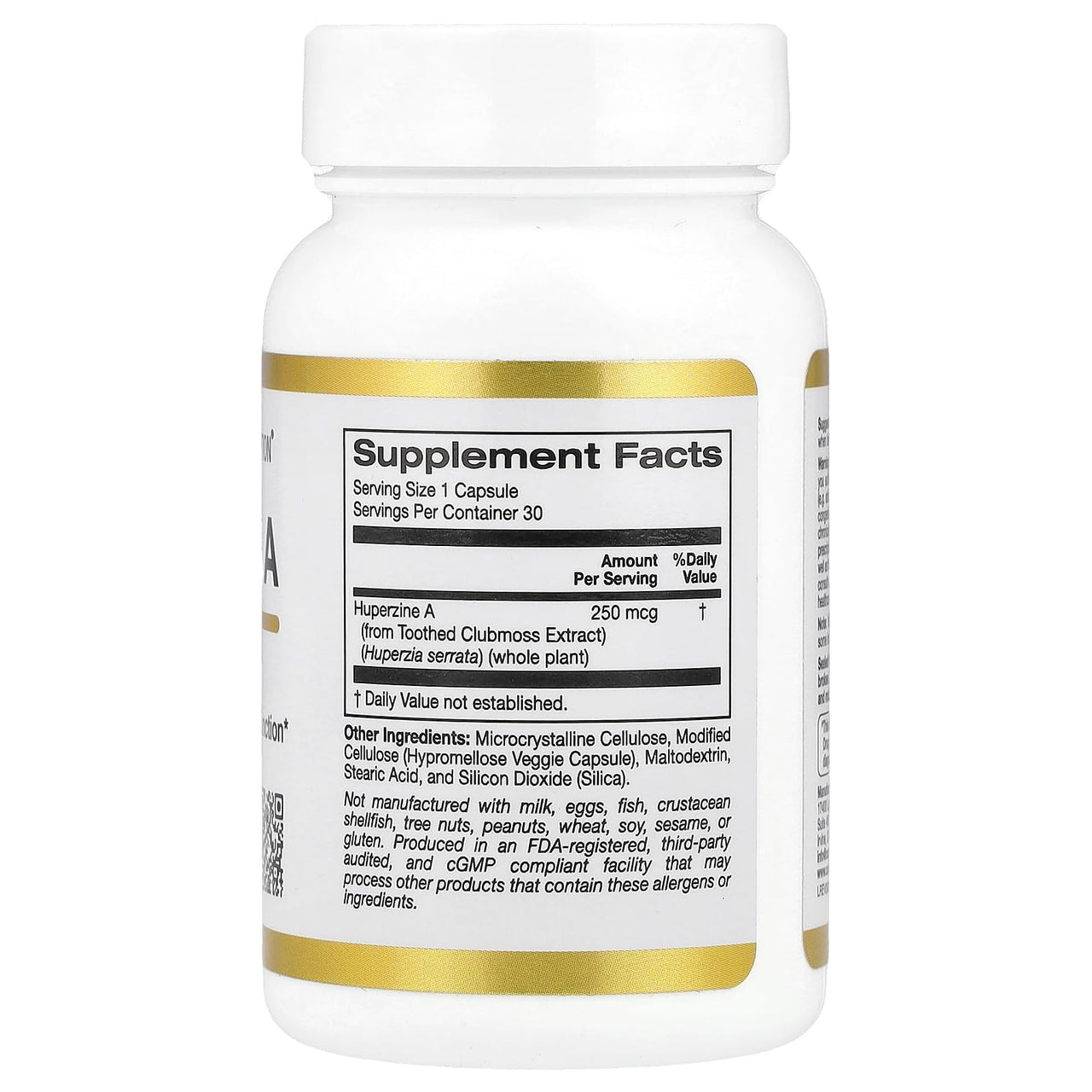 Huperzine A by California Gold Nutrition - Support for Memory & Cognitive Function - Promotes Healthy Acetylcholine Levels - Vegan Friendly - Gluten Free, Non-GMO - 250 mcg - 30 Veggie Capsules