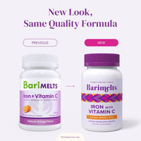 Thumbnail for Barimelts Iron with Vitamin C, 90 Fast-Dissolving Tablets (1-Month Supply), Sugar-Free Bariatric Iron Supplement for Women, Natural Orange Flavor