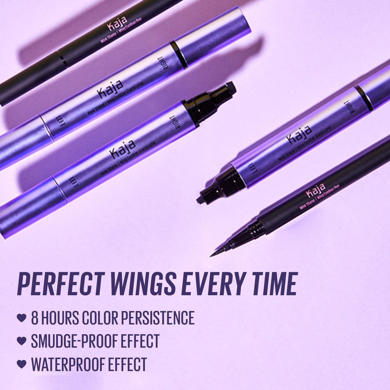 Kaja Winged Eyeliner Set - Wink Stamp Long | with Avocado Extract, Double-ended Wing, Smudge-Proof, Waterproof, Eye Irritation Tested, Long Lasting Pencil, Colorstay, Matte Finish, Cat Eye Look