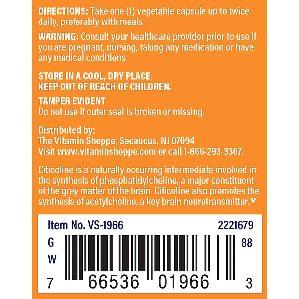 The Vitamin Shoppe CDP Choline Citicoline Supports Mental Focus (60 Vegetable Capsules)