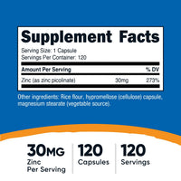 Thumbnail for Nutricost Zinc Picolinate 30mg, 120 Capsules - Gluten Free and Non-GMO