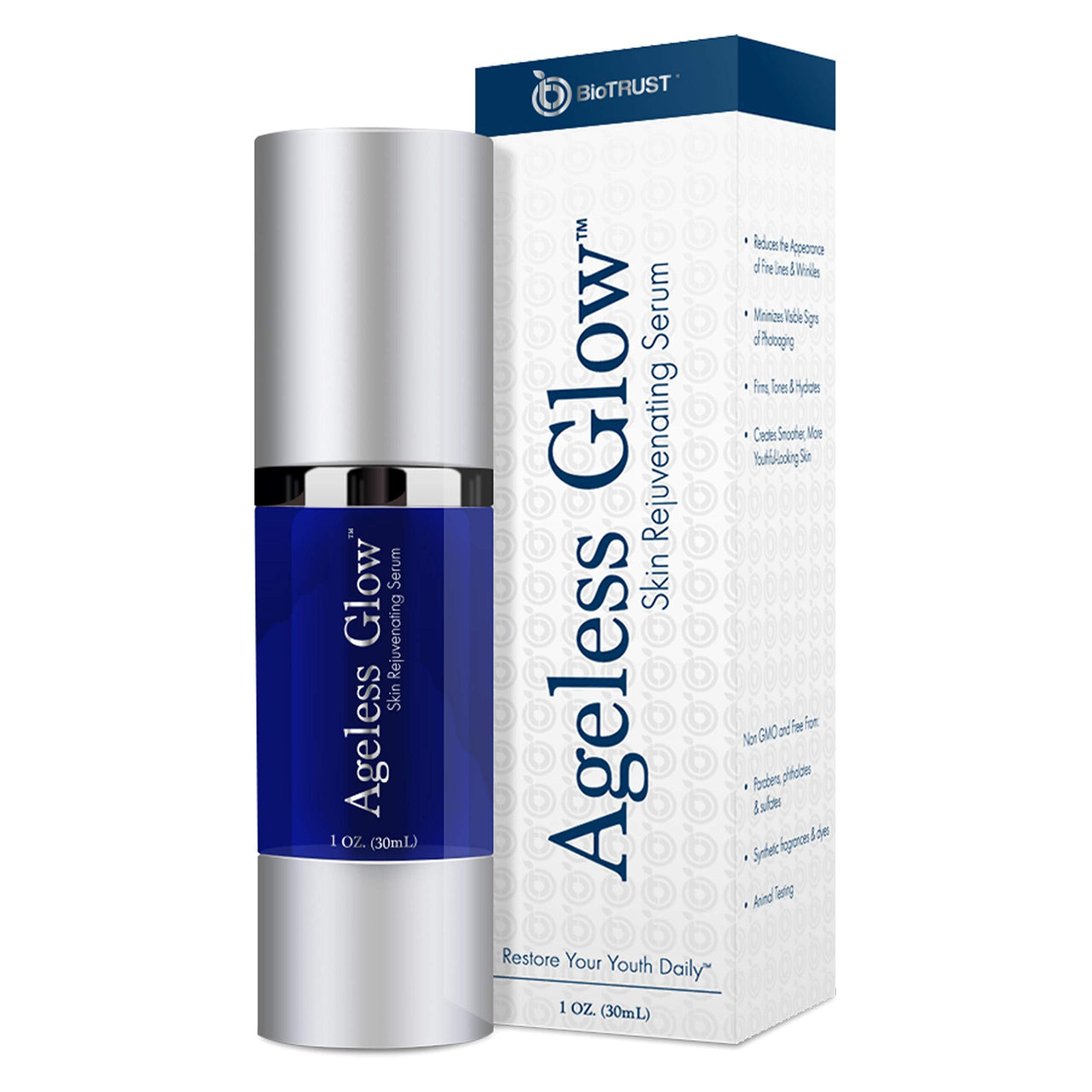 BioTRUST Ageless Bright Skin Brightening Serum and Ageless Glow Moisturizer, Anti-aging Regimen for Younger and Smoother Looking Skin, Bundle, 1 fl. oz. each