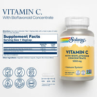 Thumbnail for SOLARAY Vitamin C Supplement 1000mg with Bioflavonoids Concentrate - Vitamin C Capsules w/ Rose Hips & Acerola, Heart Health & Immune Support for Men & Women, 1000 mg per Serving, Vegan - 100 Veg Caps