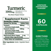 Thumbnail for Nature's Bounty Turmeric with Black Pepper Extract, Supports Antioxidant Health, 1000mg, 60 Capsules