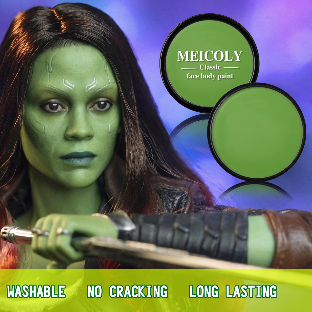 MEICOLY Light Green Face Body PaintGreen Face Paint for St Patricks Day Accessories, Halloween Witch Makeup Elphaba Costume,Hunting Hulk Camo Face Paint for Adults Kids