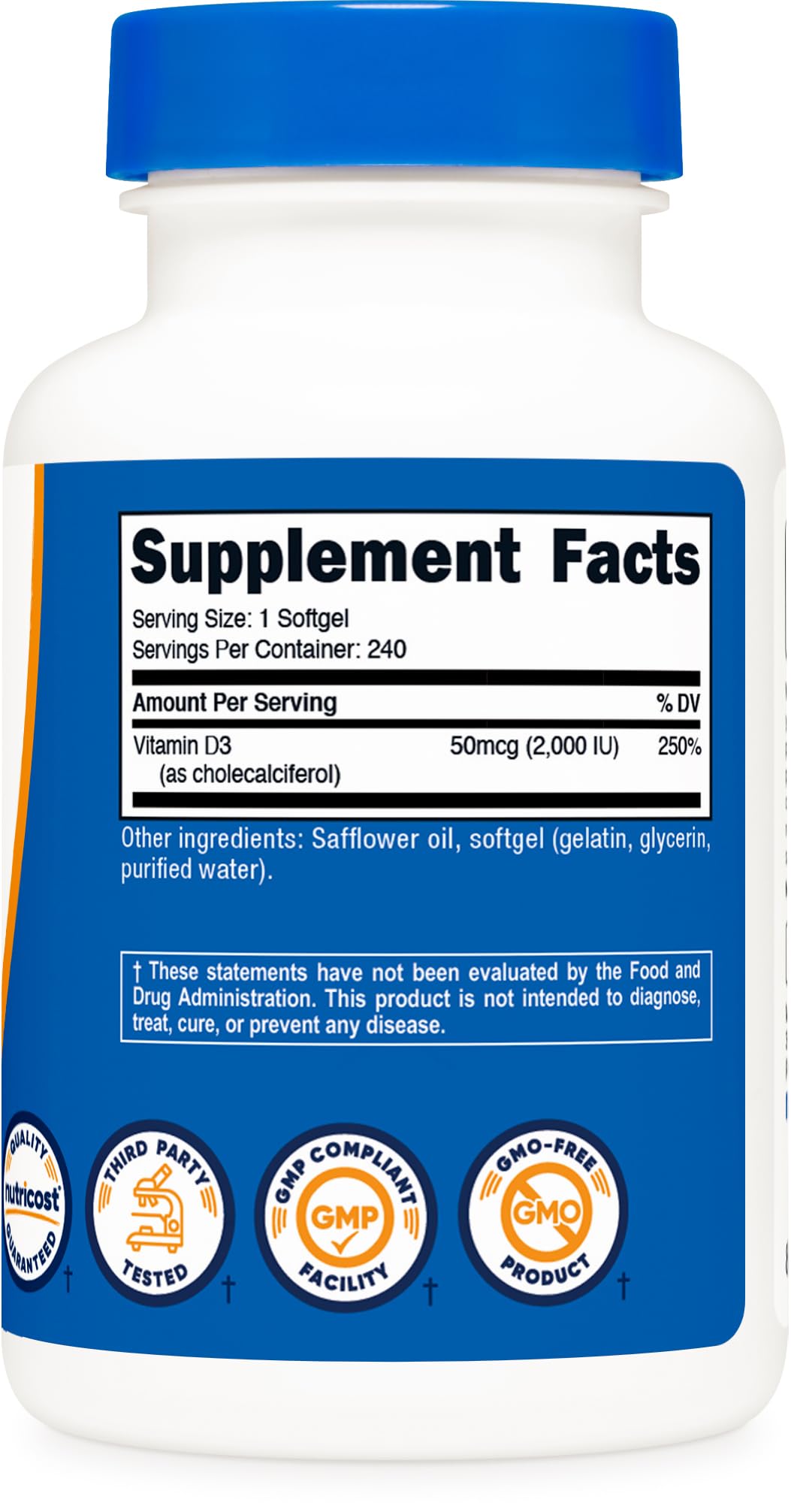 Nutricost Vitamin D3 2000 iu Softgels, 240 Softgels - Non-GMO & Gluten Free