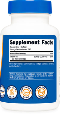Thumbnail for Nutricost Vitamin D3 2000 iu Softgels, 240 Softgels - Non-GMO & Gluten Free