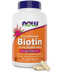 Thumbnail for NOW Foods Extra Strength Biotin 10,000mcg / 10 mg - 200 Count - Hair, Skin, Nail - Supplement for Men and Women - B7 Vitamin - Vegetarian, Vegan, Non-GMO