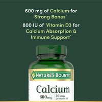 Thumbnail for Nature's Bounty Calcium Carbonate & Vitamin D, Supports Immune Health & Bone Health, 600mg Calcium & 800IU Vitamin D3, 250 Tablets