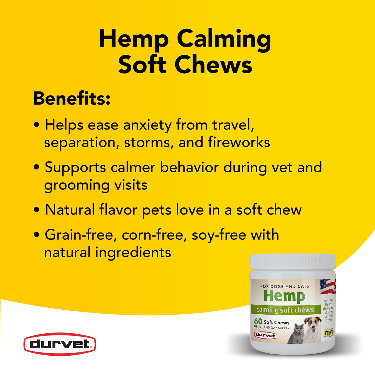 Durvet Hemp Calming Soft Chews - 60 Count jar